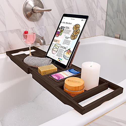 Homemaid Living Luxury Bamboo Bathtub Tray - Brown Expandable Bathroom Tray With Reading Rack Or Tablet Holder, Premium Bath Tray Includes A Wine Glass Holder, Bathroom Caddy Fits All Bathtubs #TOP3