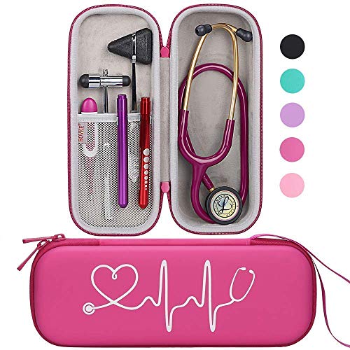BOVKE Travel Carrying Case for 3M Littmann Classic III,MDF Acoustica Deluxe Stethoscopes - Extra Room for Medical Bandage Scissors EMT Trauma Shears and LED Penlight, Raspberry