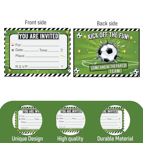 Image of Party Propz Football Theme Birthday Invitation Cards -20 Pcs, Kick Off the Fun Kids Birthday Invitation Card, Double-Sided Sports Theme Invitation Card for Kids (Cardstock)