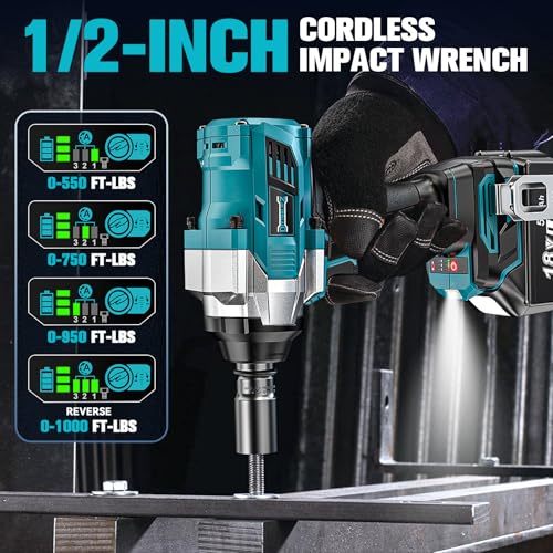 Image of DIYtoolifz Cordless Impact Wrench 1 /2 inch Compatible with Makita 18V Battery, 1000Ft-lbs (1360N.m) Brushless High Torque Impact Gun, Impact Driver for Car Truck Mower, with 2x5.0AH Battery & 6 Sockets
