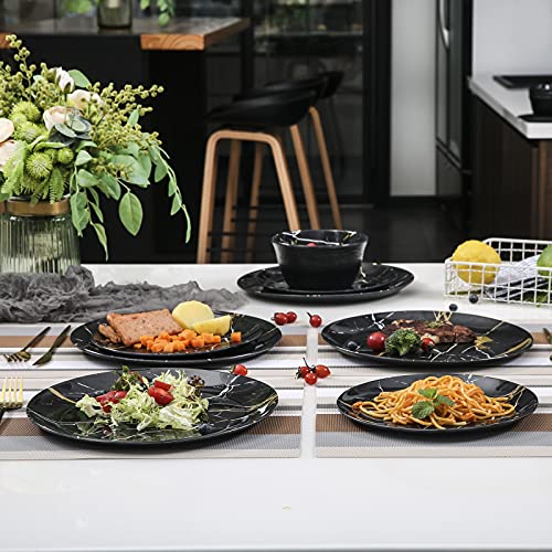Melamine Dinnerware Set - 12Pcs Plates And Bowls Sets Best For Indoor And Outdoor Party, Bpa-Free Dishwasher Safe Kitchen Dinner Set With Black Marble Pattern #TOP4