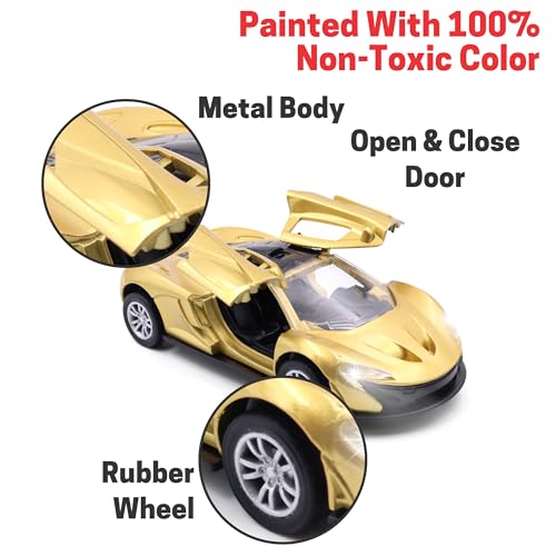 Image of ADITI TOYS Die Cast Car for Kids Alloy Metal Pull Back Car Toy Car Toy Vehicle with Openable Doors & LED Lights Car for Kids Collectible Toy Vehicle Gift for Kids Boys Girls BIS Approved (Gold)