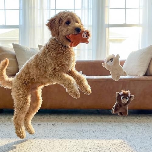Image of Outward Hound Squeakin' Cows Dog Toy, Plush Highland Cow with Squeaker, Hide-A-Cow Replacement, Puppies & Small Dogs, 4.3 inch, 3-Pack