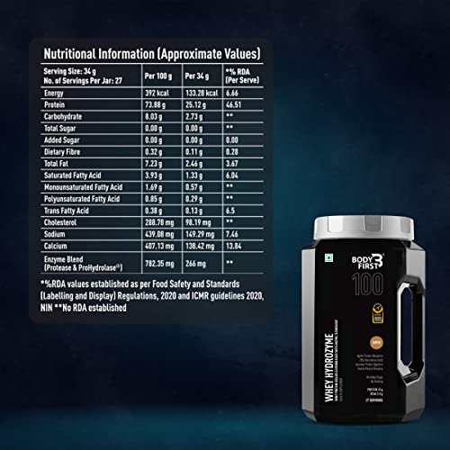 Image of Body First Whey Hydrozyme - Combination of Whey Protein Hydrolysate, Isolate & Concentrate with ProHydrolase & Protease Digestive Enzymes, 25g Protein, 5.8g BCAA, Coffee Flavour, 55 Servings