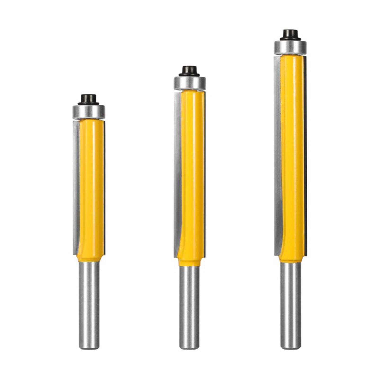BIGP Set di 3 Fresa per Rifilare con Cuscinetto, Frese con gambo da 8 mm, Fresa a Taglienti Diritti, lama extra lunga e dritta, Fresa per Legno