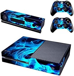 Elton Blue Fire Flame Theme 3M Skin Sticker Cover for Xbox One Console, Kinect & Controllers