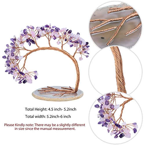 mookaitedecor Natural Amethyst & Rose Quartz Crystal Stone Money Tree with Agate Slice Base for Office Home Decor Wealth Luck Healing Crystal Stone Feng Shui Tree Ornaments - Image 2