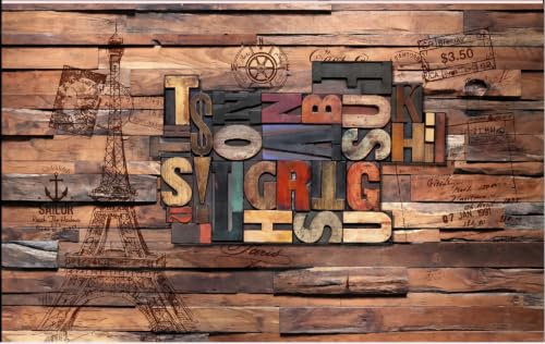Papier peint effet bois 3D mural avec lettres anglaises pour decoration bar 200x140 - 5