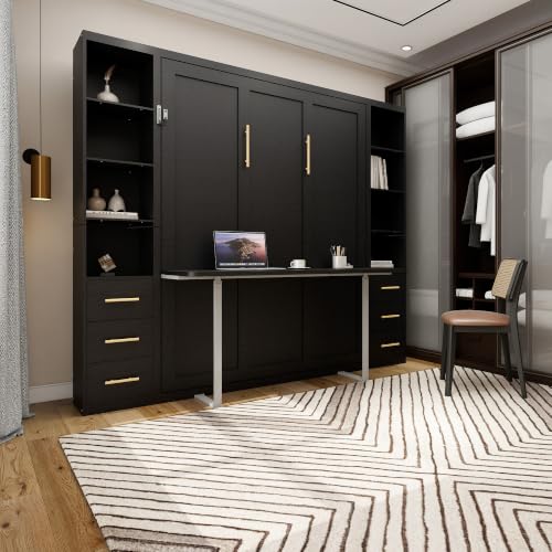 KEIKI Queen Size Vertical Cabinet Metal Murphy Bed with Desk, Black by KEIKI - Used condition - Image 5