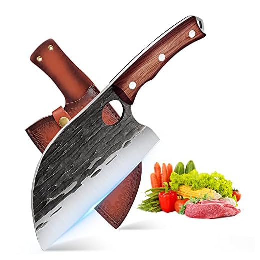 Serbian Chef Knife Cleaver Knife Hand Forged Japanese Kitchen Knives Sharp Chopping Knife Full Tang Handle Butcher Knife with Sheath Outdoor Boning Knife BBQ Camping