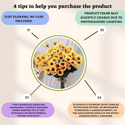 Image of SATYAM KRAFT 1 Pcs Artificial Sunflower Bunch for Home Decor, Living Room, Balcony, Office, Table, Fake Flowers, Realistic Look, Pooja, Wedding, Gifts, Showpiece (Without Vase) (Yellow)