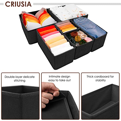 Image of Criusia 6 Pack Clothes Drawer Organizer Dividers, Fabric Foldable Closet Dresser Drawer Organizer for Clothing, Bra Sock Underwear Drawer Organizer for Nursery Bedroom Organization (6 Bins, Black)