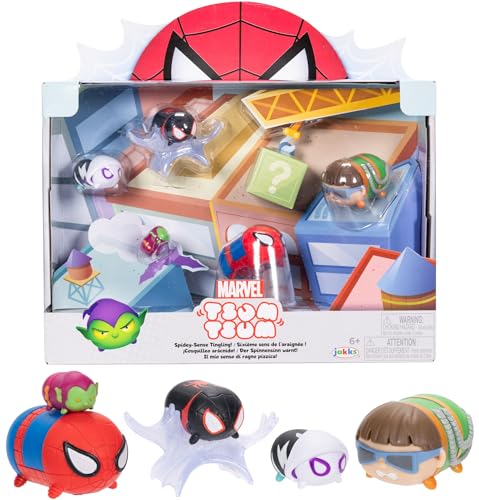 Disney Tsum Tsum Marvel Spiderman Multipack de Figuras y Accesorios de Jakks Pacific, Se Incluyen hasta 6 Figuras, Colecciona los Personajes Emblemáticos de Spiderman, Jakks Pacific