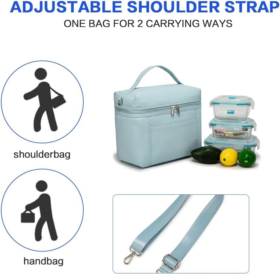 Image of NOL Natural Organic Lifestyle Insulated Lunch Bags for Women Cooler Bag Lightweight Nylon Waterproof Lunch Box For Work (Small, Light blue)
