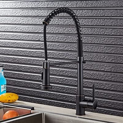 Robinet mitigeur de cuisine extractible en laiton avec douchette à ressort