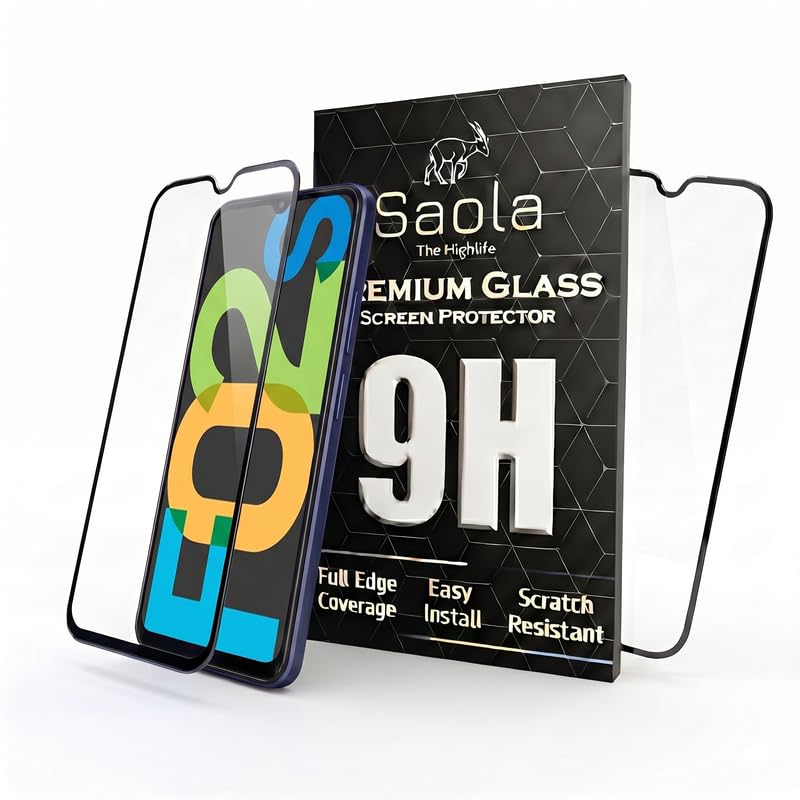 Image of Saola HD+ Oleophobic Tempered Glass Screen Protector For Samsung Galaxy F02s (Pack Of 2) with Free Installation Kit. Full screen Coverage - 6.5 inch