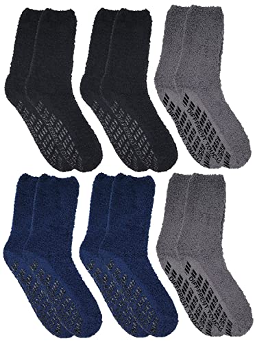Image of Different Touch 6 Pairs Men's Women Soft Winter Cozy Fuzzy Slipper Socks, Soft Hospital Lounge Crew Socks