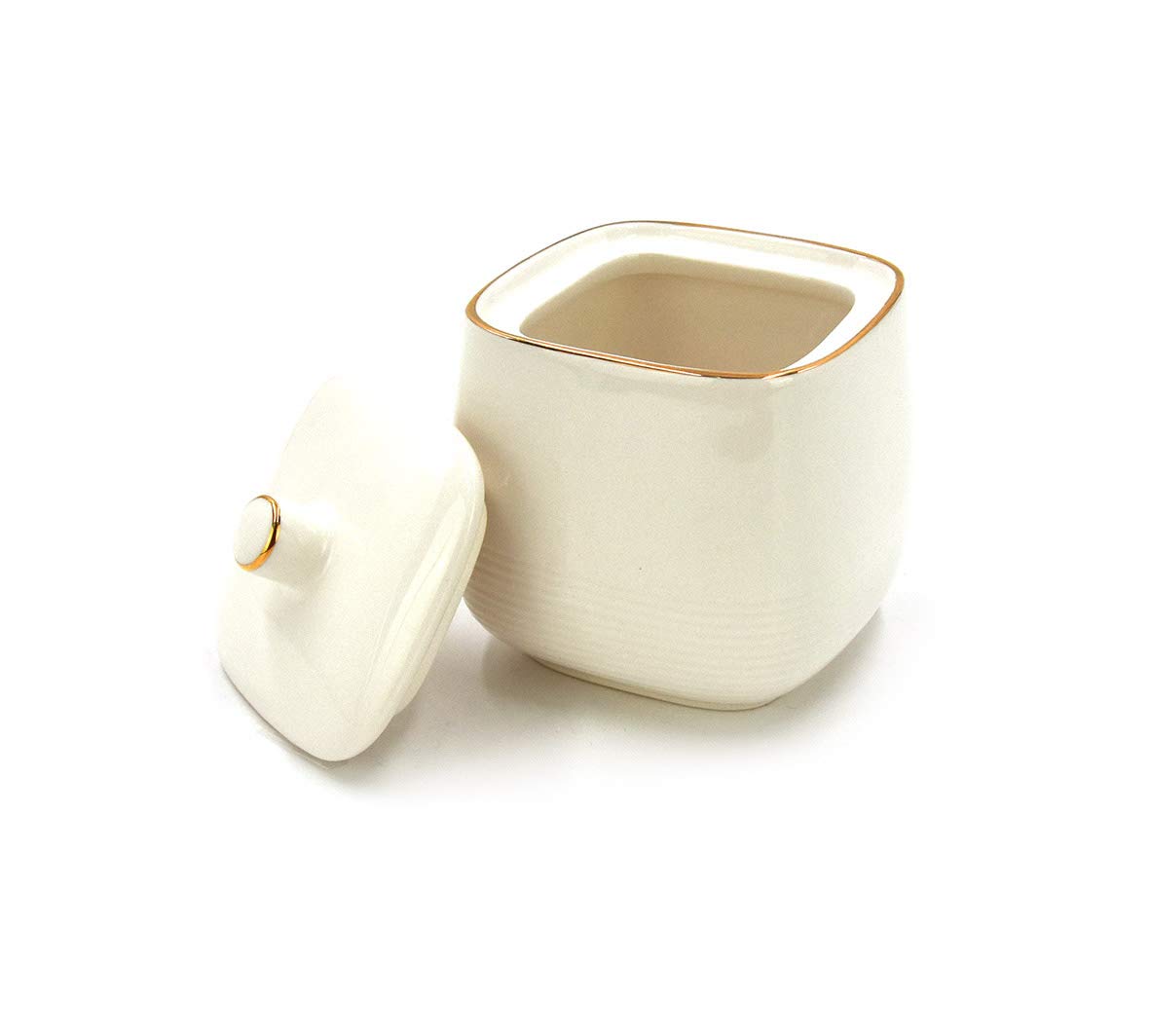 Gold White Line Sugar Bowl with Lid