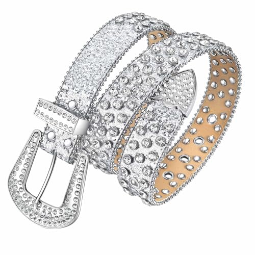Rhinestone Belt for Women Men: Bling Studded Leather BB Belt Western Cowgirl Cowboy Diamond Y2K Style Belts for Jean3