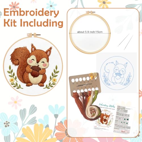 Image of Nuberlic Embroidery Kit for Beginners Stamped Squirrel Needlepoint | Stamped Animal Embroidery Starter Kit for Adults Complete Cross Stitch Kit Home Decor, Gifts And Relaxing Art