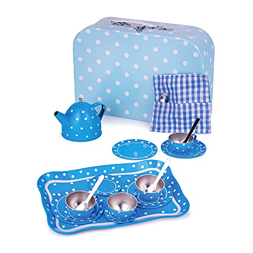 Bigjigs Toys Blau-weiß gepunktetes Teeservice