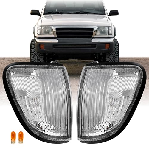 USR 98-00 Tacoma 4WD Corner Light Front Parking Corner Lamps (Left + Right) Pair - Compatible with 1998-2000 Toyota Tacoma 4 Wheel Drive 4x4 Pickup Truck & PreRunner 2WD (CLEAR LENS w/AMBER BULBS)