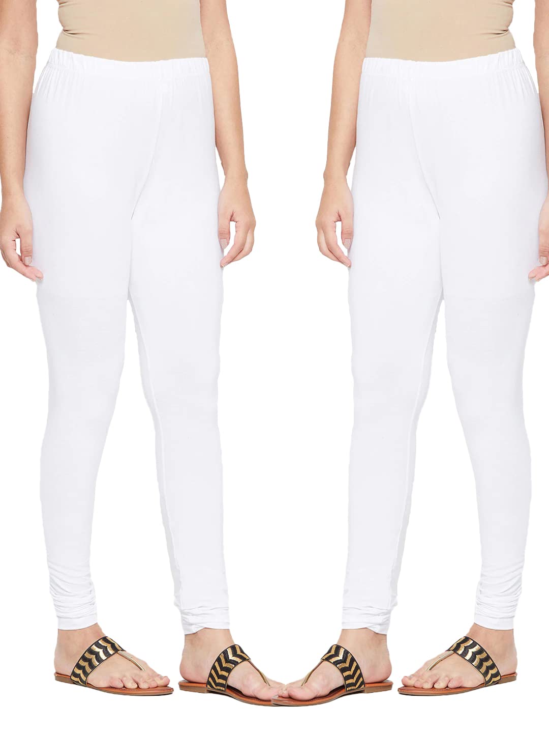 White and White Cotton Lycra Leggings Set of 2-image-49