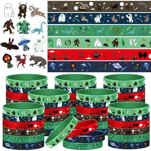 Cadeau amusant de Noël : Lot de 96 bracelets en caoutchouc Cryptid UFO