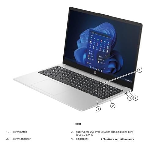 250 G10 Notebook portatile Silver, RAM 16GB, SSD 512GB, Display FullHD 15.6", nuovo processore Intel N200 4 Core da 3,7 GHz, tastiera retroilluminata, fingerprint, Win 11 Pro, pronto All'uso, Ita - Notebook - Immagine 5