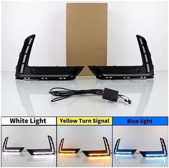 2Pcs Car LED DRL Compatible for Honda CR-V CRV 2023 2024 Daytime Running Light with Dynamic Turn Signal DRL Daylights Fog Lamp Cover(Connect Cable,A White Yellow Blue)