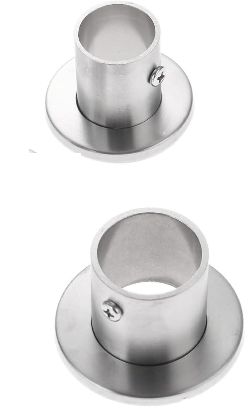 Ugzpwqlnx 19Mm Stainless Steel Pole Socket Flange Rod, Wardrobe Stainless Steel Pole Sockets Rail Flange Brackets, 2 Pcs, Silver, 19-32Mm(19Mm)