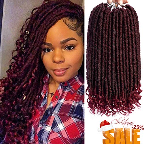 6 Packs/lot Goddess Faux Locs Crochet Hair Braids 16 inch Straight Faux Locs with Curly Ends Braiding Hair 24 Strands/Pack Synthetic Hair Extensions Dreadlocks (1b/bug)