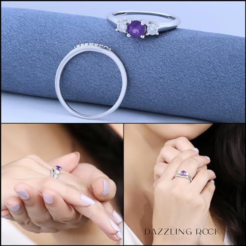 Dazzlingrock Collection 5mm Round Amethyst & White Diamond 3 Stone Wedding Ring Set for Women in 14K Solid Gold4