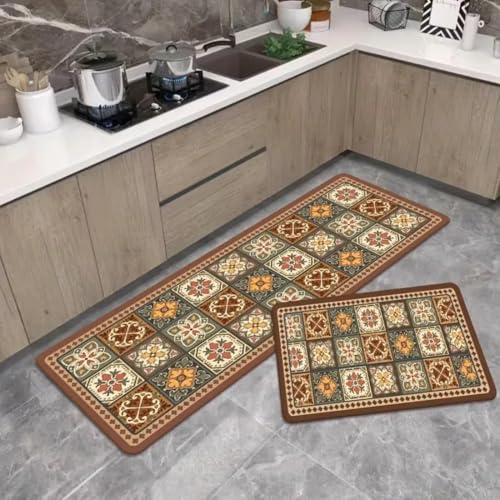 Image of Kitchen Anti Slip Mat for Floor, Waterproof Washable Kitchen Mats, Non Slip Kitchen Floor Mats for Home, Soft Mats for Kitchen, Kitchen Mats for Floor Anti Slip (Vintage-Spanish)