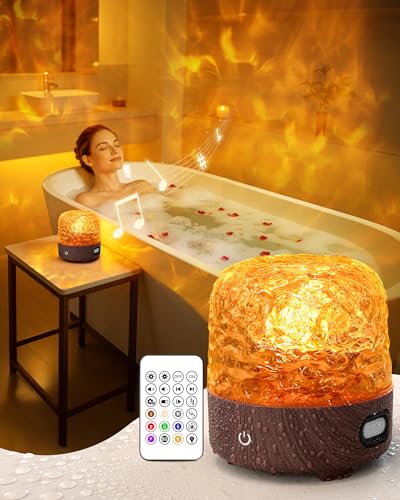 Txuassby Waterproof Rechargeable Shower Lamp with Bluetooth Speaker for Bathroom Shower Light with Adjustable 15 Color Wave Projector for Bathtub Portable Table Lamp for Indoor/Outdoor Decor