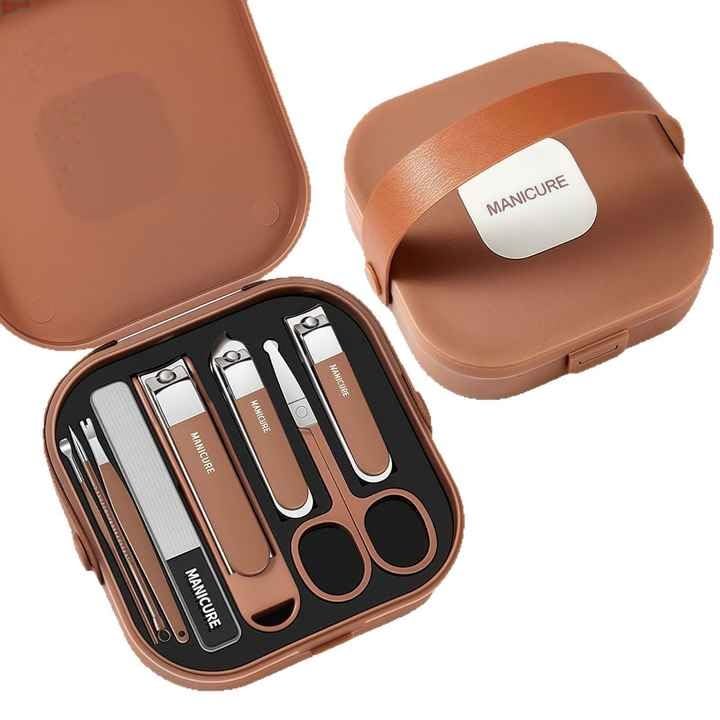 VibeZone Manicure Pedicure Kit | 8-in-1 Professional Manicure Set – Black Stainless Steel Nail Clipper Kit with Finger Plier, Pedicure & Nail Art Tools, Compact Grooming Set for Fingernails & Toenails (Brown)-image-40