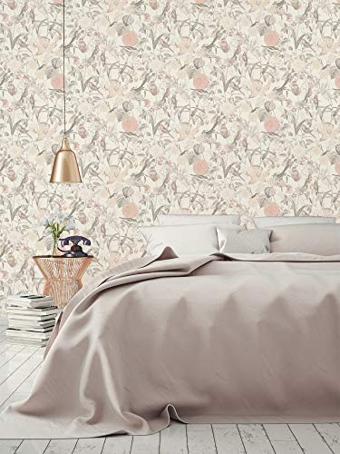 Papier peint fleuri intissé facile à poser A.S. Création gris rose