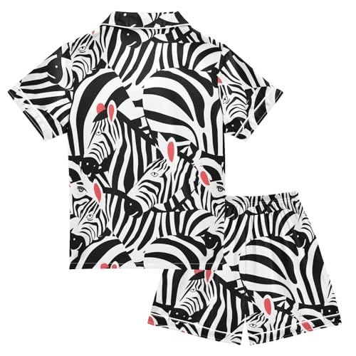 ALAZA Zebra Animal Black White Satin Pajamas Set Short Sleeve Button Down Sleepwear Summer Pjs 2 Piece2