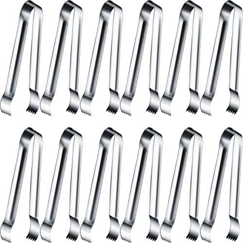 12 Pieces Sugar Tongs Ice Tongs Stainless Steel Mini Serving Tongs Appetizers Tongs Small Kitchen Tongs for Tea Party Coffee Bar Kitchen Silver Curved Tip