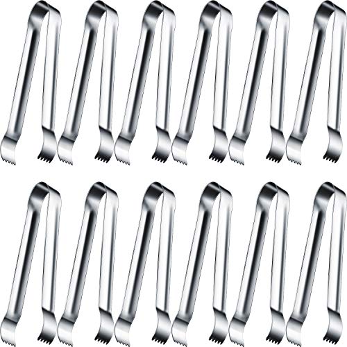 12 Pieces Sugar Tongs Ice Tongs Stainless Steel Mini Serving Tongs Appetizers Tongs Small Kitchen Tongs for Tea Party Coffee Bar Kitchen Silver Curved Tip