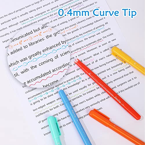 AECHY Coloured Curve Pens for Be aware Taking, Twin Tip Pens with Completely different Curve Shapes & 8 Colours Positive Strains, Curve Highlighter Pen Set for Youngsters Journaling Be aware Taking Provides - Image 4