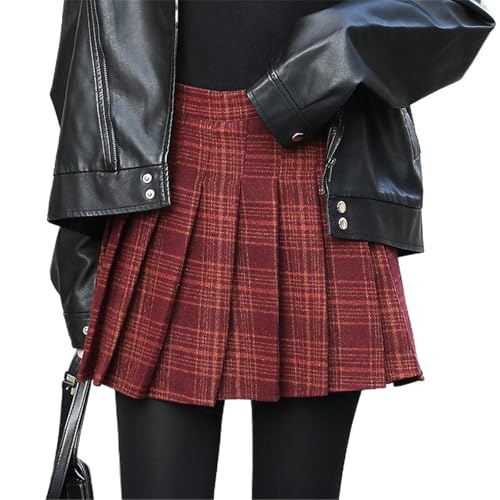 Women's Party Wool High Waisted Pleated Skirt A-Line Slim Fit