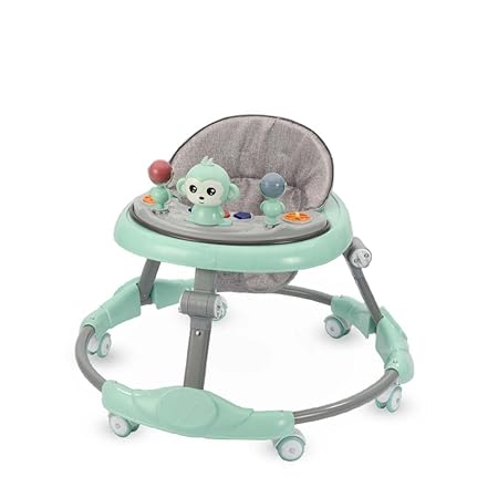 Jammbo 360 Baby Walker Adjustable Height | Multi-Function Anti-Rollover Folding Walker | Height Adjustable 6-18 Months | Baby Activity Walker with Toy Bar & Music | Kids' Baby Walker | Green
