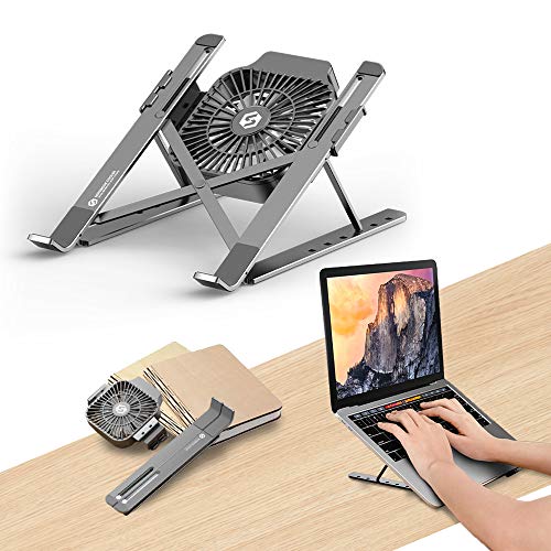 INRLKIT Portable Laptop Stand with Fan Adjustable Laptop Stand for 10-16'' Laptops Aluminum Stand 6-Angles Adjustable Laptop Cooling Stand Mount Compatible with MacBook Pro Lenovo Dell