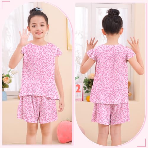 ICOSY Girls Pajamas for Kids Pajamas Toddler Girls 2 PCS Flutter Sleeve Top and Shorts Clothes Size 3-102