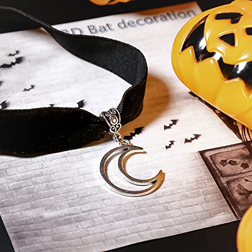 RareLove Halloween Costumes Black Velvet Gothic Collar Choker Crescent Moon Necklace Alloy Plated Gothic Accessory for Women3