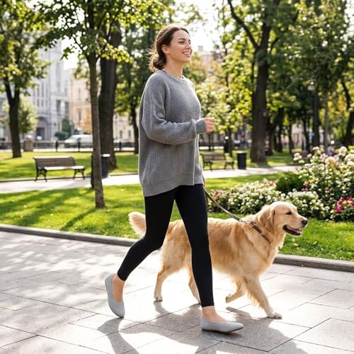 Image of Puxowe Women's Ballet Flats Breathable Knit Slip On Comfortable Round Toe Walking Shoes with Arch Support Insole for Work