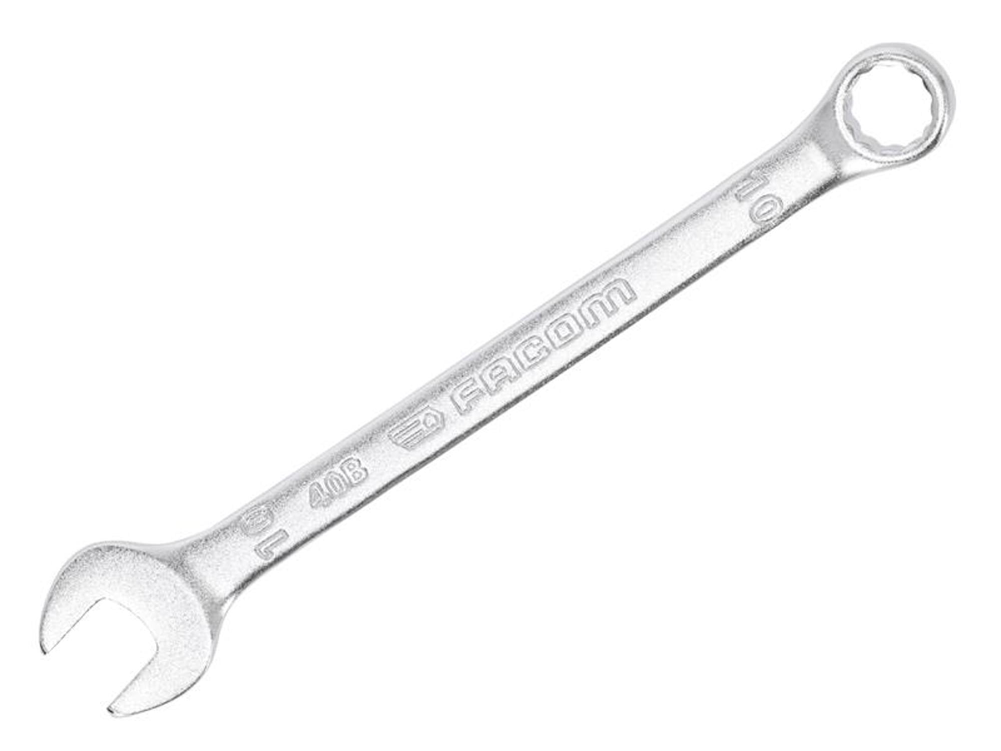 Facom 40B.10 Slim Metric Combination Spanner 10mm - 12-Point OGV, 15° Offset, matt Chrome Finish.