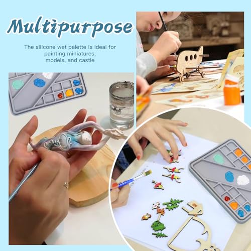 Silicone Stay Wet Palette for Acrylic Miniature Painting, Paint Tray Palettes with Lid, 50PCS Pallet Paper, 2PCS Sponges and A Brush Holder