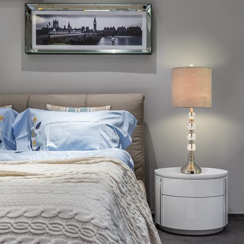 Lamps For Bedrooms Set Of 2 With Touch Control, 25" Tall Table Lamps With Usb Port & Grey Fabric Drum Shade, 3-Way Dimmable Bedside Lamp With Metal Base & Crystal Balls Design For Living Room, Bedroom #TOP6